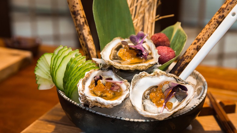 Kumamoto oysters with roe