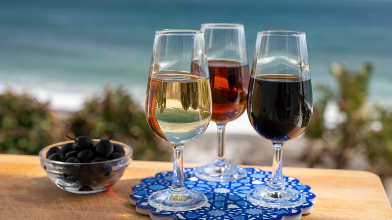 Glasses of sherry on the coast of Spain