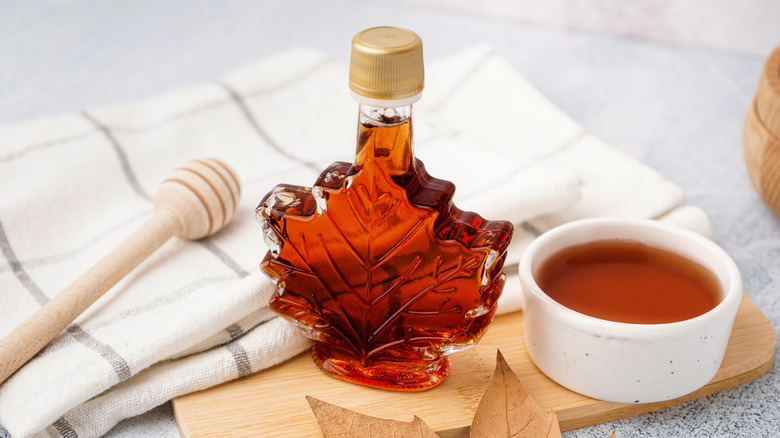 Bottle of pure maple syrup.