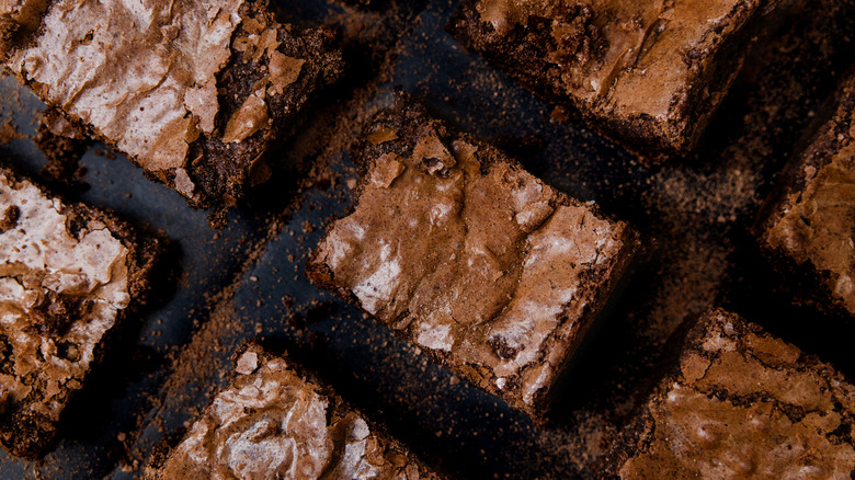 separated brownie squares on tray