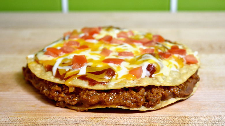 Taco Bell's Mexican Pizza wood table