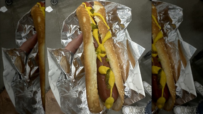 Costco hot dog in foil wrapper