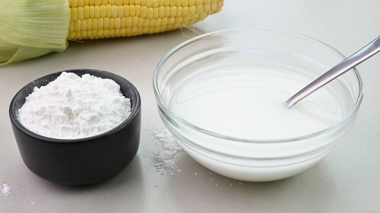 bowl filled with cornstarch dissolved in liquid