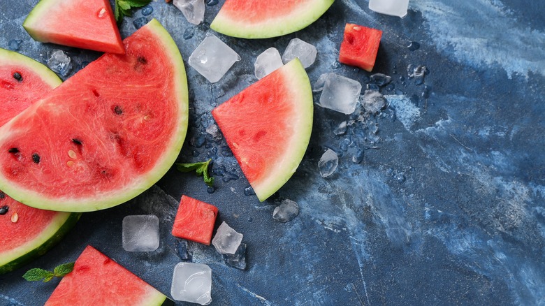 Watermelon slices and cubes with ice