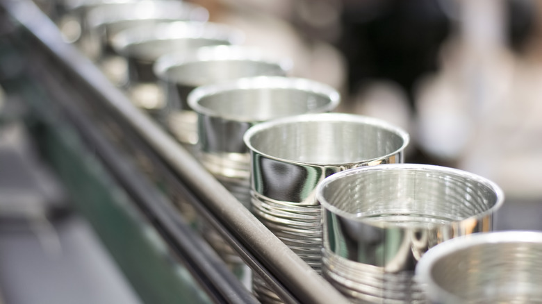 Image of cans at a canning factory.