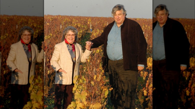 The late Becky Wasserman and her husband in a Burgundy vineyard