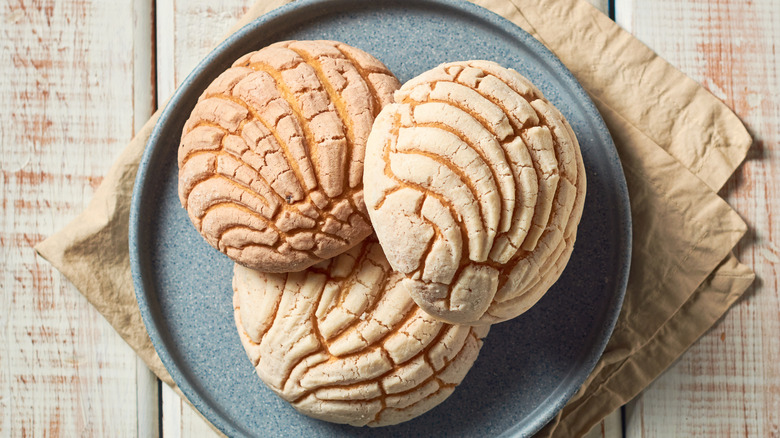 Mexican conchas in chocolate and vanilla flavors