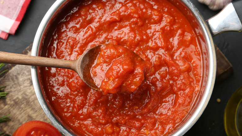 Tomato sauce in a pot.