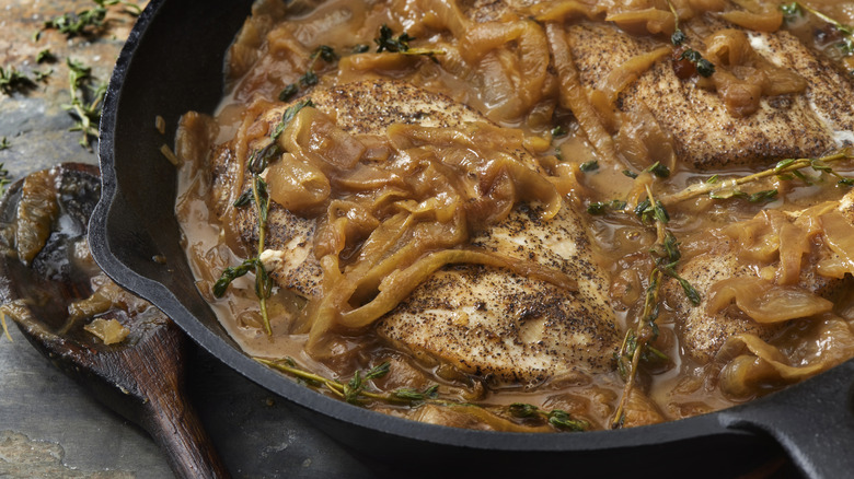 chicken topped with caramelized onions