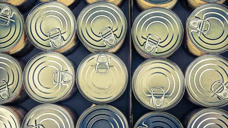 A top view of canned goods.