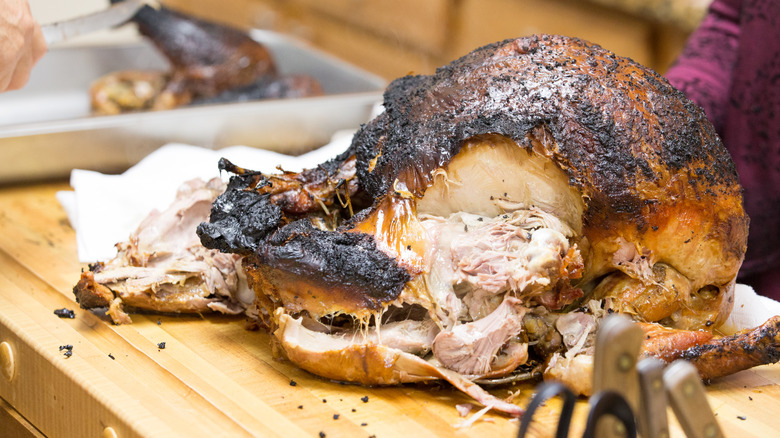 burnt turkey on cutting board