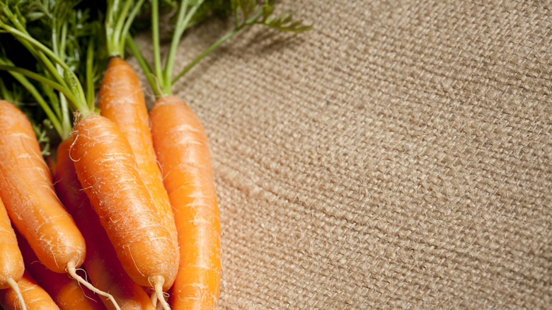 Carrots on cloth surface