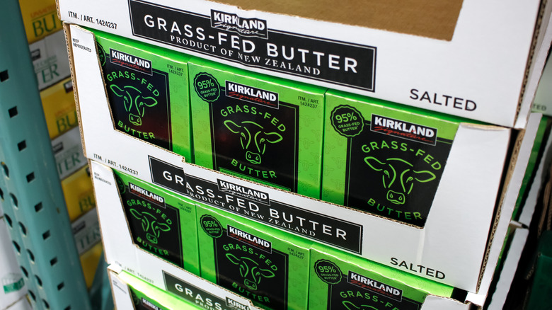 Boxes of Costco's Kirkland Signature Grass-Fed Butter.