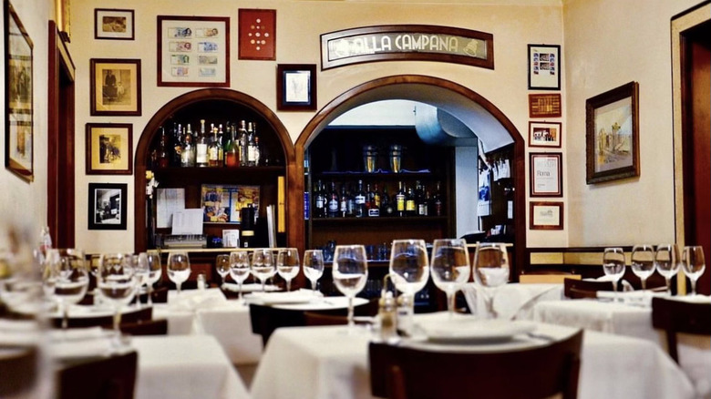 Interior of La Campana restaurant in Rome