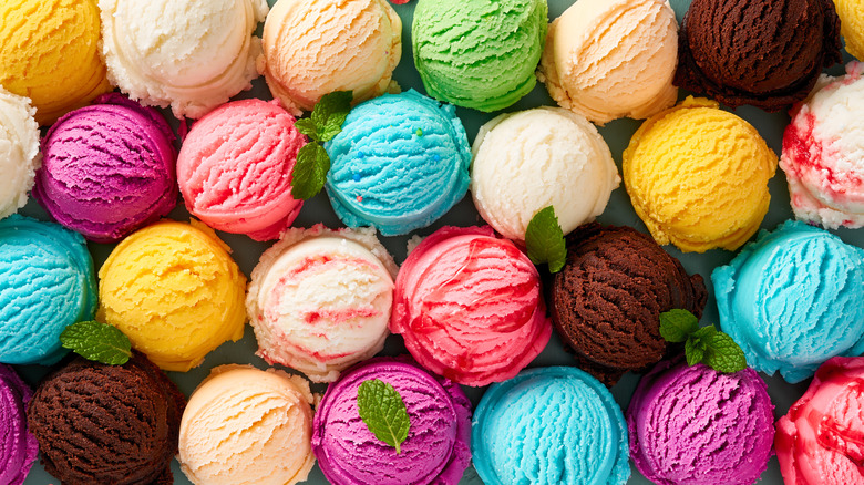 multicolored scoops of ice cream