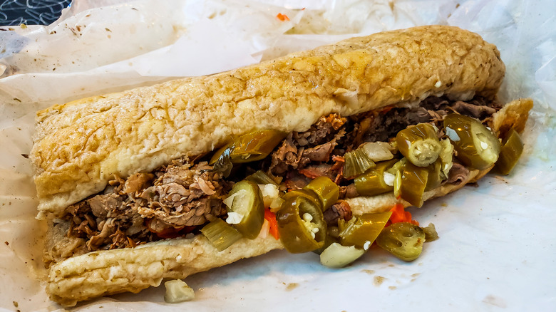 Chicago Italian beef sandwich with soggy Italian bread