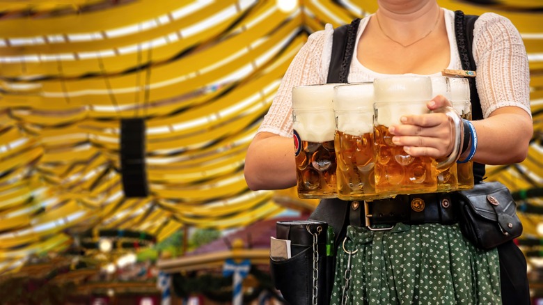 Woman with beer steins