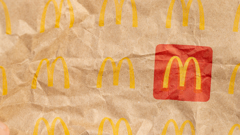 McDonald's logos on paper bag closeup