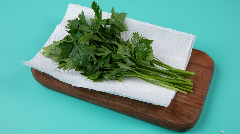 Herbs on a paper towel