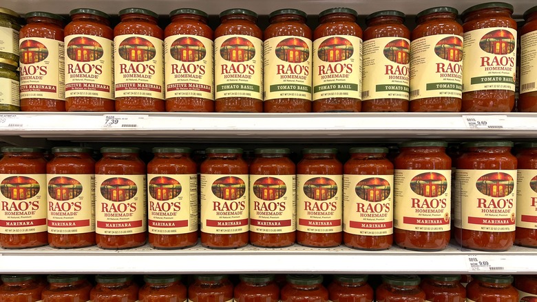 jars of Rao's pasta sauce on grocery store shelf