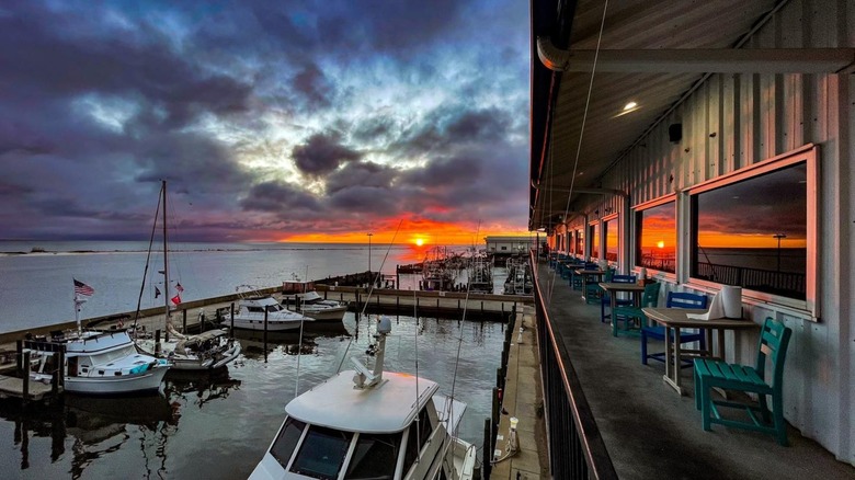 Sunset seen from dock of McElroy's Harbor House restaurant