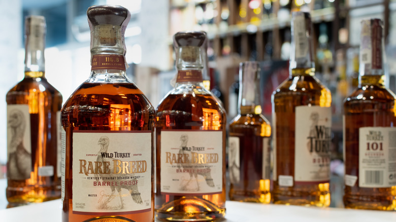 Bottles of high ABV barrel proof whiskey