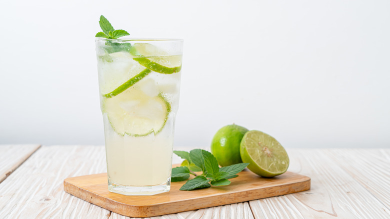 iced lime soda with mint