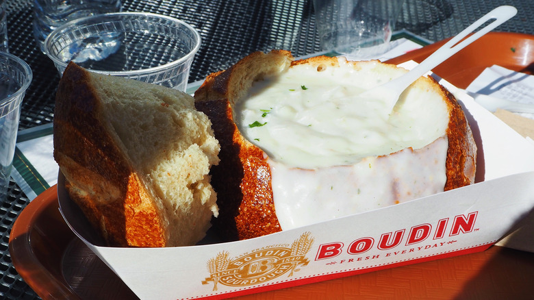 Boudin Bakery's clam chowder in sourdough bowl