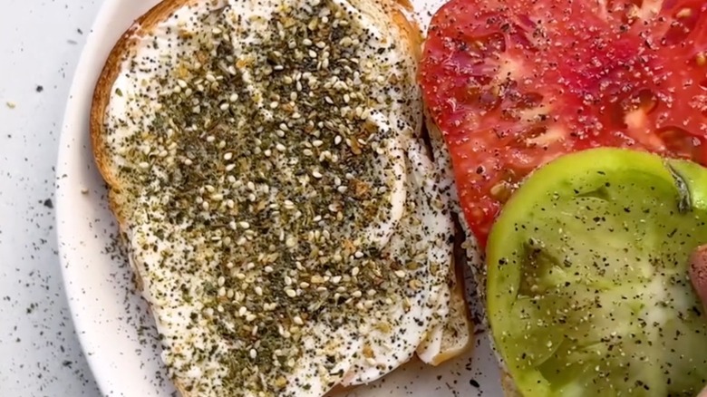 Furikake on bread next to tomatoes