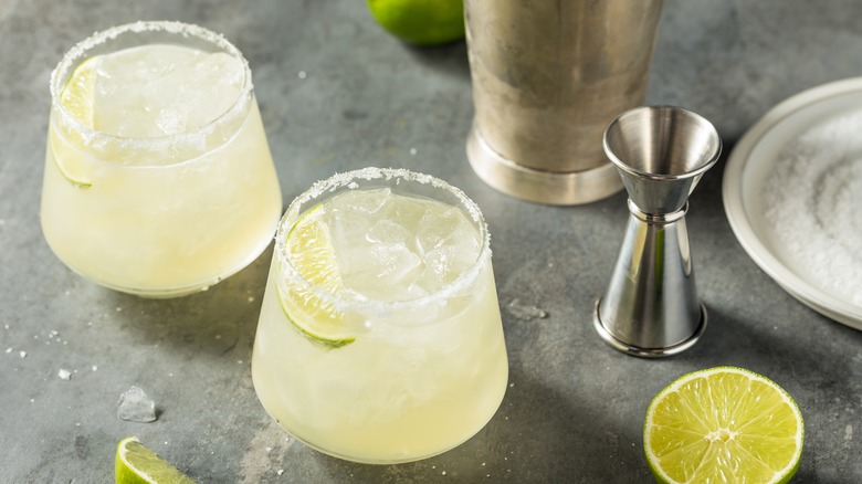 Mezcal margarita with lime and salt.