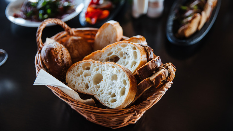 Bread basket at a restaurant