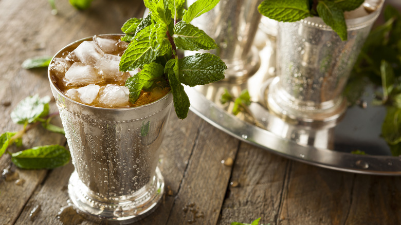 Mint julep in metal cup