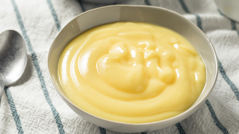 bowl with vanilla custard pudding