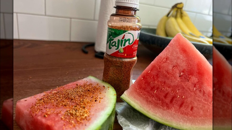 Watermelon wedge with Tajín