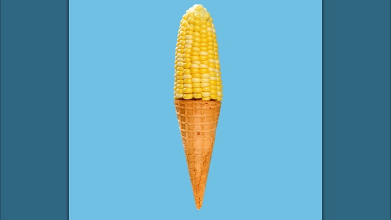 Sweet corn ice cream with charred corn kernels