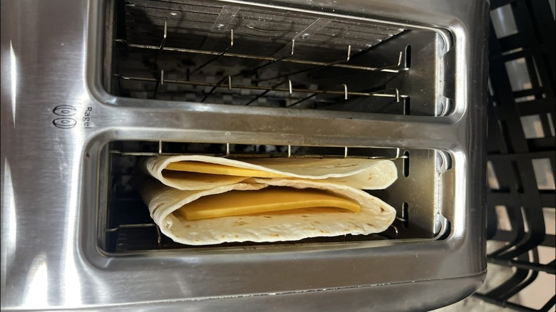 Quesadilla with cheese in toaster