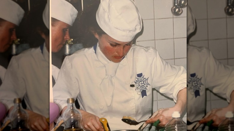 A picture of Giada wearing chef's whites, taken at Le Cordon Bleu culinary school in Paris