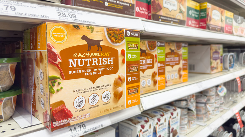 Boxes of Nutrish pet food on supermarket shelves