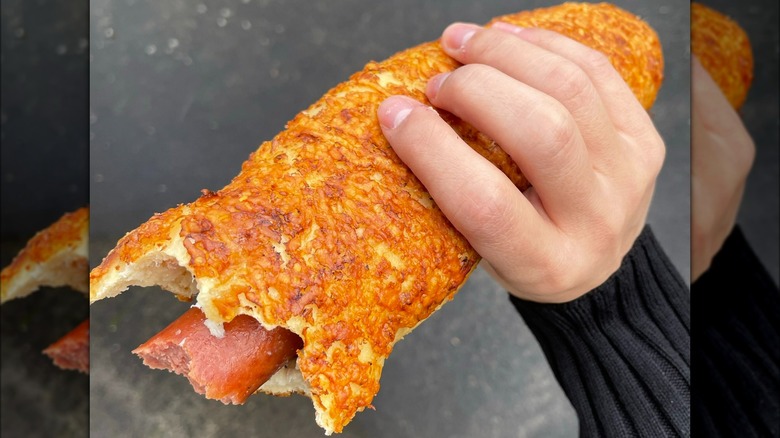 Costco forbidden glizzy hot dog in chicken bake