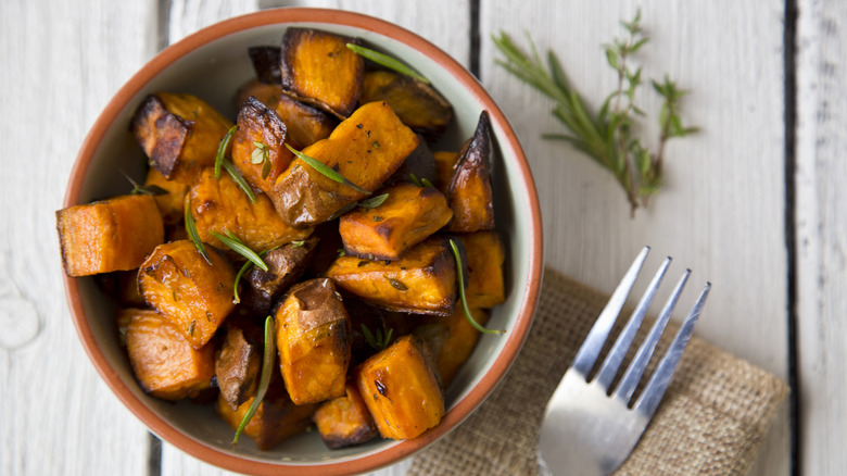 Roasted sweet potatoes in a bowl