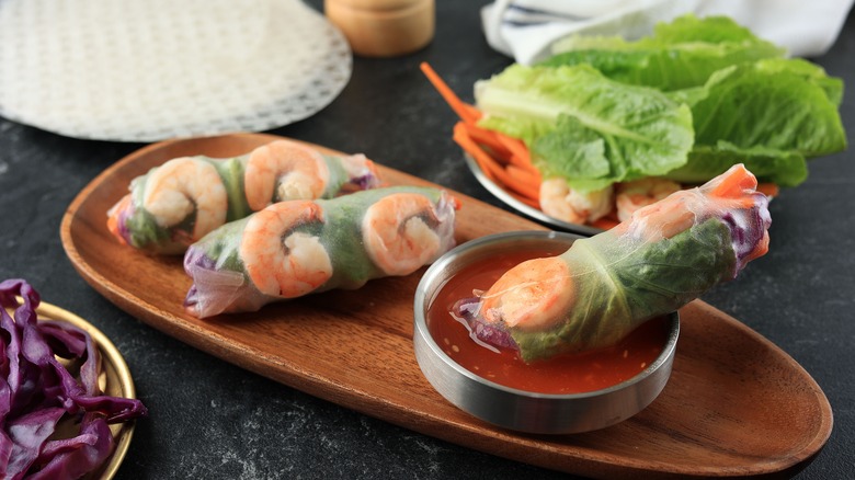 Summer rolls with whole shrimp and fresh vegetables