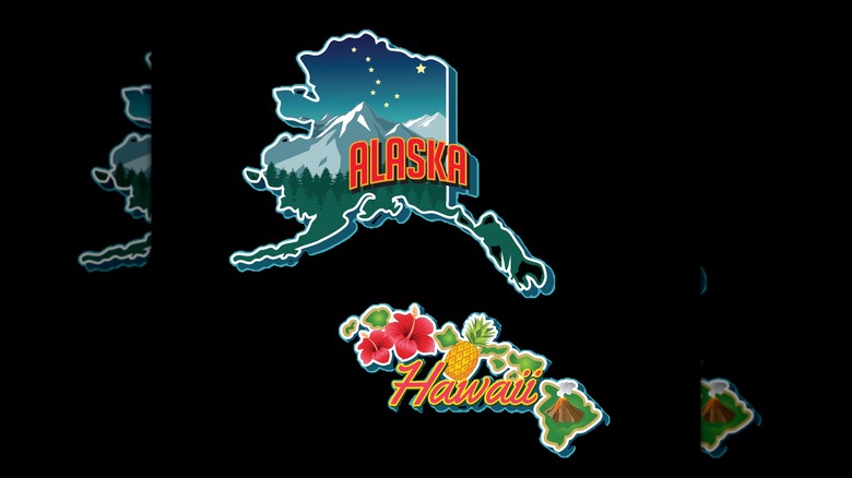 Alaska and Hawaii illustrated state shapes