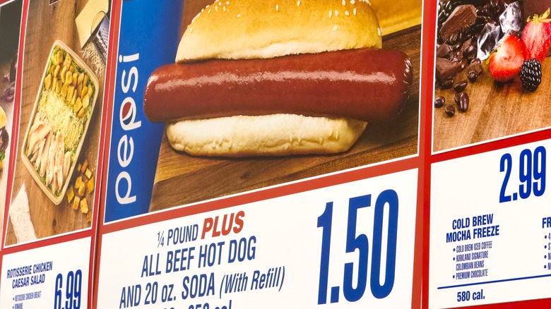 sign in costco food court for $1.50 hot dog