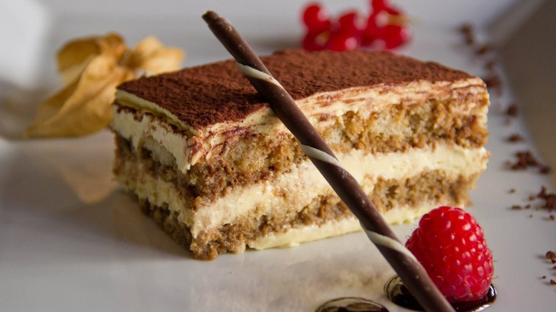 Tiramisu from Le Beccherire with raspberry