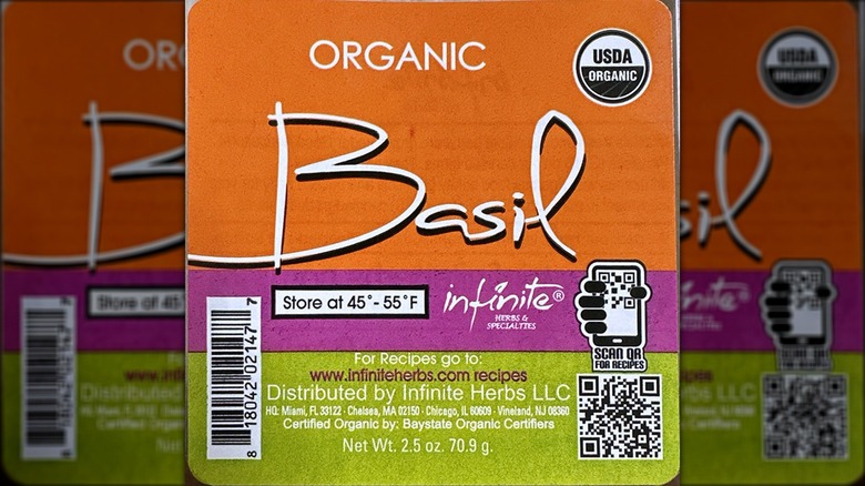 Infinite Herbs label for packaged organic basil