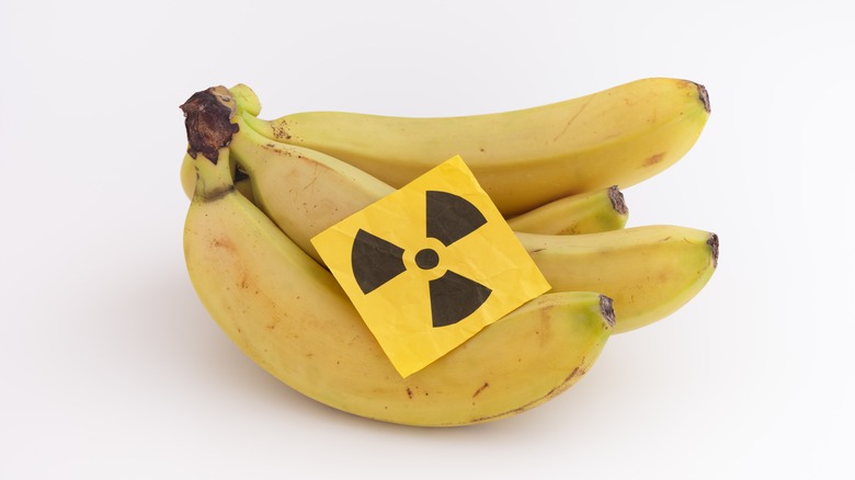 Bananas with a radioactivity warning sign