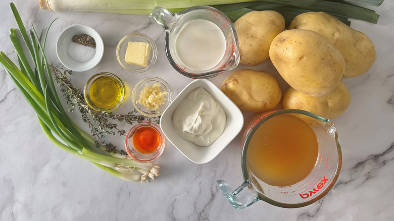 Leeks, potatoes, cream, butter, and seasonings