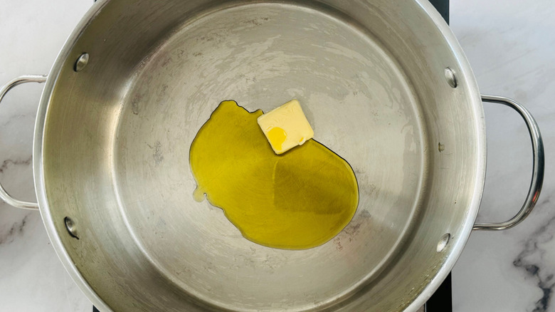 Butter and oil in a metal pot