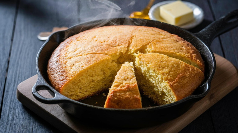 Cornbread in an iron skillet