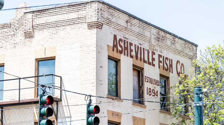 white brick building -- Asheville Fish Co